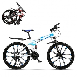 Asdf Bike Adult mountain bike- Folding adult bicycle, 24-inch hydraulic shock off-road racing, lockable U-shaped fork, double Shock Absorption, 21 / 24 / 27 / 30 Speed (Color : Blue, Size : 21)