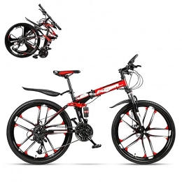 Asdf Bike Adult mountain bike- Folding adult bicycle, 24-inch hydraulic shock off-road racing, lockable U-shaped fork, double Shock Absorption, 21 / 24 / 27 / 30 Speed (Color : Red, Size : 24)