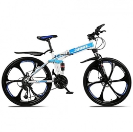 Asdf Bike Adult mountain bike- Mountain Bike Folding Bikes, 26In 21-Speed Double Disc Brake Full Suspension Anti-Slip, Lightweight Aluminum Frame, Suspension Fork, Blue, C