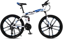 Generic Folding Mountain Bike Bicycle, Mountain Bike Child Bicycles 21 / 24 / 27 Speed Steel Frame 26 Inches 10-Spoke Wheels Suspension Folding Bike, Blue, 21speed
