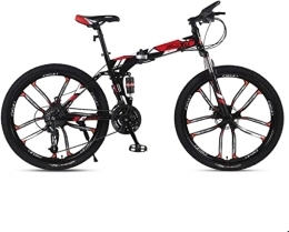 Generic Folding Mountain Bike Bicycle, Mountain Bike Child Bicycles 21 / 24 / 27 Speed Steel Frame 26 Inches 10-Spoke Wheels Suspension Folding Bike, Red, 24speed