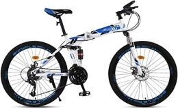 Generic Folding Mountain Bike Bicycle, Mountain Bike Child Bicycles 21 / 24 / 27 Speed Steel Frame 27.5 Inches 3-Spoke Wheels Dual Suspension Folding Bike, Blue, 21speed