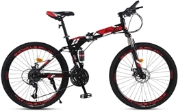 Generic Folding Mountain Bike Bicycle, Mountain Bike Child Bicycles 21 / 24 / 27 Speed Steel Frame 27.5 Inches 3-Spoke Wheels Dual Suspension Folding Bike, Red, 21speed
