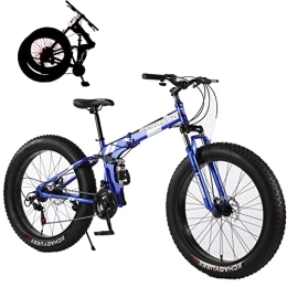 Generic Folding Mountain Bike Fat Tires Folding Bike for Adults Foldable Adult Bicycles Folding Mountain Bike with Suspension Fork 21 Speed Gears Folding Bike Folding City Bike High Carbon Steel Frame, Blue, 24inch