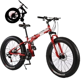 Generic Folding Mountain Bike Fat Tires Folding Bike for Adults Foldable Adult Bicycles Folding Mountain Bike with Suspension Fork 21 Speed Gears Folding Bike Folding City Bike High Carbon Steel Frame, Red, 26inch