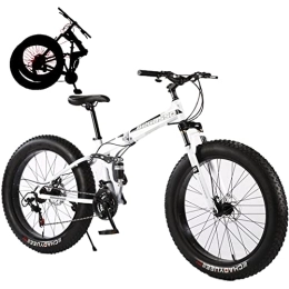 Generic Folding Mountain Bike Fat Tires Folding Bike for Adults Foldable Adult Bicycles Folding Mountain Bike with Suspension Fork 21 Speed Gears Folding Bike Folding City Bike High Carbon Steel Frame, White, 24inch