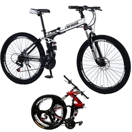 Generic Folding Mountain Bike Folding Mountain Bicycle Lightweight Portable Folding City Bike Bicycle 21-30 Speed High Carbon Steel Frame Folding Bikes with Suspension Fork 26inch, White / spokes, 30