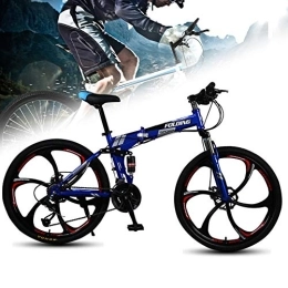 DORALO Bike Folding Mountain Bike Bicycle, Double Shock-Absorbing, Variable Speed Portable City Bicycle Adult Student, 26 Inch 27-Speed, Blue, Blue, 24 inch 24 speed B