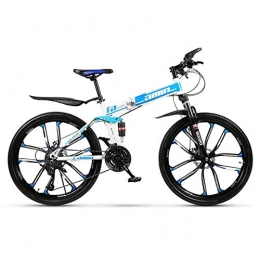 JF-XUAN Bike JF-XUAN Outdoor sports Folding Mountain Bike 27 Speed Full Suspension Mtb Daul Disc Brake Bicycle 26" Unisex (Color : Blue)