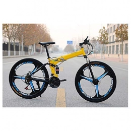 JF-XUAN Bike JF-XUAN Outdoor sports Folding Mountain Bikes, Carbon Steel Frame Double Shock Absorber Mountain Bike, Kids Adult Mountain Bicycle, Adjustable Seat, 26Inch 27Speed (Color : Yellow)
