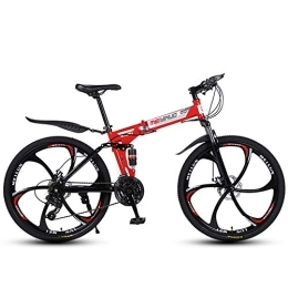 JHKGY Bike JHKGY Folding Mountain Bike Bicycle, High Carbon Steel Dual Suspension Frame Mountain Bike, Dual Disc Brakes, Mountain Bike for Adult Men And Women, Red, 26 inch 24 speed