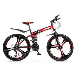 JHKGY Folding Mountain Bike JHKGY Folding Mountain Bike, Full Suspension MTB Bikes, Speed Double Disc Brake Adult Bicycle, Outroad Mountain Bike for Adult Teens, red, 24 inch 30 speed