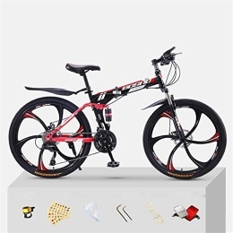 JHKGY Bike JHKGY Mountain Bike for Adult Men And Women, High Carbon Steel Dual Suspension Frame Mountain Bike, 6-Spoke Rims Folding Outroad Bike, Red, 24 inch 30 speed