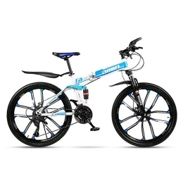 JHKGY Folding Mountain Bike JHKGY Mountain Bike for Adult Men And Women, Speed Double Disc Brake Adult Bicycle, High Carbon Steel Dual Suspension Frame Mountain Bike, Folding Outroad Bike, blue, 24 inch 21 speed