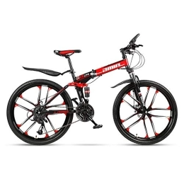 JHKGY Folding Mountain Bike JHKGY Mountain Bike for Adult Men And Women, Speed Double Disc Brake Adult Bicycle, High Carbon Steel Dual Suspension Frame Mountain Bike, Folding Outroad Bike, red, 24 inch 27 speed