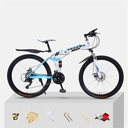 JHKGY Folding Mountain Bike JHKGY Mountain Bike Full Suspension Folding Bike Bike for Adults, Double Shock Absorption Off-Road Variable Speed Racing, Dual Disc Brake, High-Carbon Steel Frame MTB Bicycle, Blue, 20 inch 30 speed