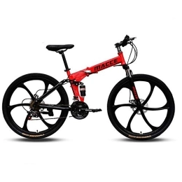 JHKGY Bike JHKGY Outroad Mountain Bike, High Carbon Steel Dual Suspension Frame Mountain Bike, Outdoor Foldable Lightweight Double Disc Brake Bicycle, for Adult Men And Wome, red, 24 inch 27 speed