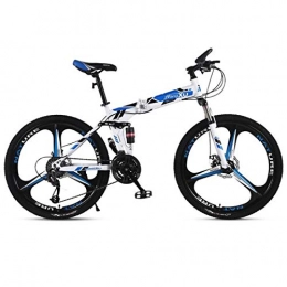 JLFSDB Bike JLFSDB Mountain Bike, Folding 26 Inch Wheels Hard-tail Mountain Bicycles, Carbon Steel Frame, Dual Suspension Dual Disc Brake (Color : Blue, Size : 21-speed)