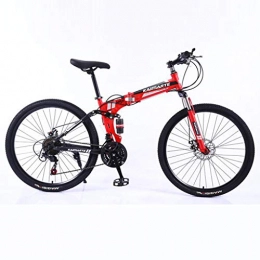 JUD Folding Mountain Bike JUD Folding Mountain Bike, Judsiansl 24Inch Lightweight Portable Steel MTB with V-brake, Dual Suspension Foldable Bicycle Bike for Adult Men Women Female Male Ladies Kids, Commute Work School (Red)