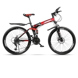 Kays Folding Mountain Bike Kays Mountain Bike, Folding 26 Inch Hardtail Bicycles, Carbon Steel Frame, Dual Disc Brake And Full Suspension (Color : Red, Size : 24 Speed)
