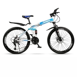 LapooH Folding Mountain Bike LapooH Folding Mountain Bike Bicycle 26 Inch Adult with 21 / 24 / 27 / 30 Speed Dual Disc Brakes Full Suspension Non-Slip Men Women Outdoor Cycling, Blue, 30 speed