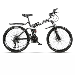 LapooH Bike LapooH Folding Mountain Bike Bicycle 26 Inch Adult with 21 / 24 / 27 / 30 Speed Dual Disc Brakes Full Suspension Non-Slip Men Women Outdoor Cycling, White, 30 speed
