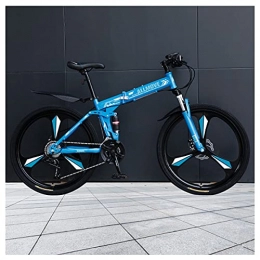 LHQ-HQ Bike LHQ-HQ 26" Wheel Folding Mountain Bike 21 Speed High-Carbon Steel Frame Dual-Suspension Dual Disc Brake Adult Bike for Height 5.2-6.2Ft, C