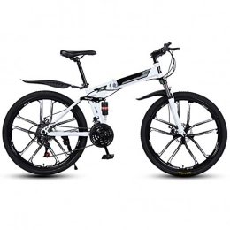 LHQ-HQ Folding Mountain Bike LHQ-HQ Outdoor sports Adult Mountain Bike 26" Full Suspension 21 Speed Mens Womans Folding Mountain Bike Bicycle High Carbon Steel Frames with Double Shock Absorber (Color : White)