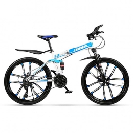 LHQ-HQ Folding Mountain Bike LHQ-HQ Outdoor sports Mountain Bike 21 Speed Folding Bike 26 Inches 10Spoke Wheels Suspension Bicycle (Color : Blue)