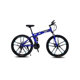LIANAI Folding Mountain Bike LIANAIzxc Bikes High Carbon Steel Frame Off-Road Variable Speed Folding Mountain Bike Shock-Absorbing Disc Brake Adult Road Bike (Color : Blue)