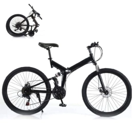 Mgorgeous Folding Mountain Bike Mgorgeous 26 Inch Folding Mountain Bike 21 Speed Adjustable - Foldable Bicycle with Dual Disc Brakes Folding Bike Full Suspension High Carbon Steel Bike for Adult Men and Women (Black)