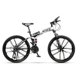 Generic Folding Mountain Bike Mountain Bike, Foldable MountainBike 24 / 26 Inches, MTB Bicycle with 10 Cutter Wheel, White