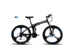 Generic Folding Mountain Bike Mountain Bike Mens' Mountain Bike, 24" inch 3-Spoke Wheels High-Carbon Steel Frame, 21 / 24 / 27 Speed Dual Suspension Folding Bike Unisex with Disc Brakes, Black, 27 Speed