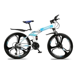 MQJ Folding Mountain Bike MQJ 26 Inches Wheel Dual Full Suspension Mens Mountain Bike Folding Carbon Steel Frame 21 / 24 / 27-Speed for Men Woman Adult and Teens / Blue / 24 Speed