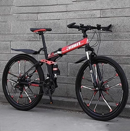 BaiHogi Bike Professional Racing Bike, 26 inch Full Suspension Folding Mountain Bike, 21 / 24 / 27 / 30 Speed High-Tensile Carbon Steel Frame MTB, Dual Disc Brake Mountain Bicycle for Men and Women, C, 21 Speed