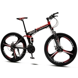 QMMD Folding Mountain Bike QMMD 26-Inch Mountain Bikes, Foldable Frame Dual Suspension Bicycle, Mens 21-24-27-30-Speed Anti-Slip Bikes, Adult Mountain Trail Bike with Dual Disc Brake, Red 3 Spoke, 30 speed