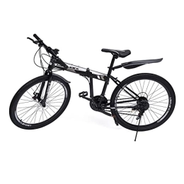 QRANSEUYXY Folding Mountain Bike QRANSEUYXY 26 inch Mountainbike, Folding Road Bike with 21 Speed Disc Brakes Carbon Steel Lockable Fork Men and Women, for Daily, Work, Mountains Touring and Outdoor Riding