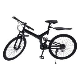 Queeucaer Folding Mountain Bike Queeucaer 26" Mountain Bike, Folding Bike, Rigid Frame，21 Speed Bikes Bicycle, MTB Disc Brake, Adjustable Seat Height, Fork Suspension, with Frame Bag，Black