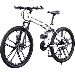 RASHIV Folding Mountain Bike RASHIV Folding Off-road Mountain Bike, 26-inch Adult Variable Speed Double Shock-absorbing Bicycle, High Carbon Steel Frame, Suitable for 160~180cm (white 30 speed)