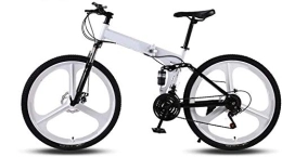 RENXR Folding Mountain Bike RENXR 26 Inch Mountain Bikes, Folding High Carbon Steel Frame Variable Speed Double Shock Absorption Foldable Bicycle For People with A Height of 160-185Cm, White