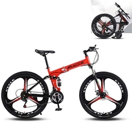 LJXiioo Folding Mountain Bike RZiioo Foldable Mountain Bike MTB Bicycle 24 / 26 Inches 21 / 24 / 27 Speed Steel Frame Dual Disc Brake Folding Bike, Red, 24 Inches 27 Speed