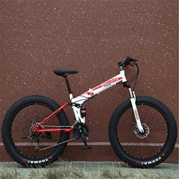 Sooiy Folding Mountain Bike Snow Bike Folding Double Shock Absorption Variable Speed Disc Brake Mountain Bike 4.0 Wide Wheel Fat Tire Mountain Bike Bicycle Adult Folding, Red, 24inch