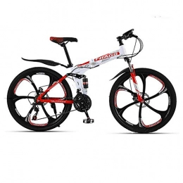 SXXYTCWL Folding Mountain Bike SXXYTCWL 21 Speed Mountain Bike, Adult Mountain Bicycle, Carbon Steel Folding Bike, Double Disc Brake, 6 Knife Wheel Bike (Color : White Red, Size : 26 Inch) jianyou