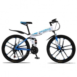 SXXYTCWL Bike SXXYTCWL 26 Inch Bike, Mountain Trail Bike, High Carbon Steel Outroad Bicycles, 21 Speed Adjustable Bicycle, Shock Absorption Design, Lightly Foldable, 10 Knife Wheels jianyou (Color : White blue)