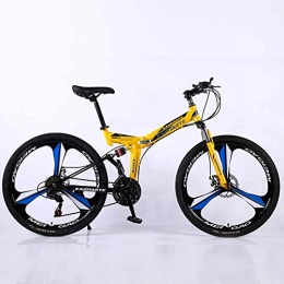 XER Bike XER Mountain Bike, 24 Speed Dual Suspension Folding Bike, with 24 Inch 3-Spoke Wheels and Double Disc Brake, for Men and Woman, Yellow, 24speed