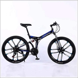 XER Folding Mountain Bike XER Mountain Bike 24 Speed Steel High-Carbon Steel 24 Inches 10-Spoke Wheels Dual Suspension Folding Bike for Commuter City, Blue, 21 speed