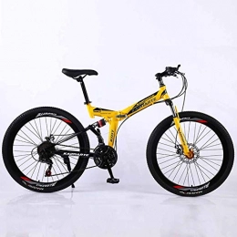 XER Bike XER Mountain Bike 24 Speed Steel High-Carbon Steel 24 Inches 40-Spoke Wheels Dual Suspension Folding Bike for Commuter City, Yellow, 24speed