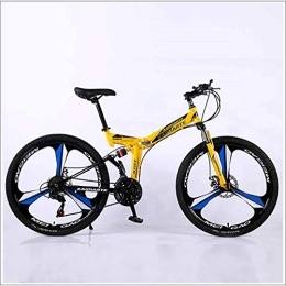 XER Bike XER Mountain Bike 27 Speed Steel High-Carbon Steel 24 Inches 3-Spoke Wheels Dual Suspension Folding Bike for Commuter City, Yellow, 24 speed