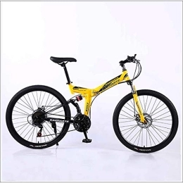 XER Bike XER Mountain Bike Folding Frame MTB Bike Dual Suspension Mens Bike 24 Speeds 26 Inch High-Carbon Steel Bicycle Disc Brakes, Yellow, 21 speed