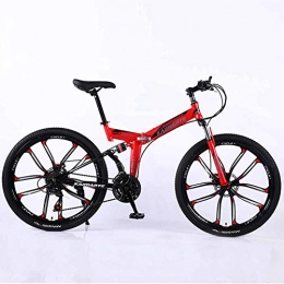 XER Bike XER Mountain Bike Folding Frame MTB Bike Dual Suspension Mens Bike 27 Speeds 26 Inch 10-High-Carbon Steel Bicycle Disc Brakes, Red, 21speed